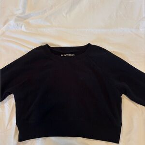 Katie J NYC Black Cropped Crewneck Sweater